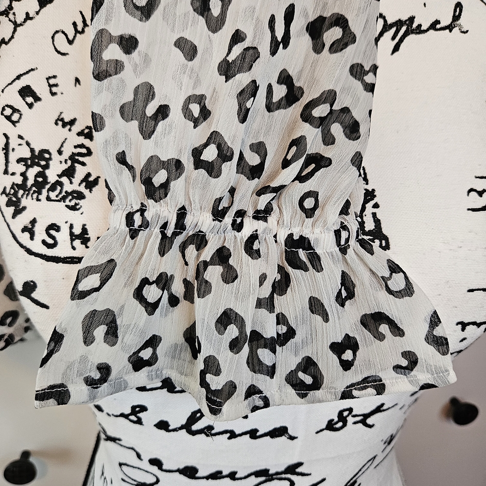 LOFT Black and White Ruffled Bib Collar Blouse, Fully Lined - Picture 3 of 6